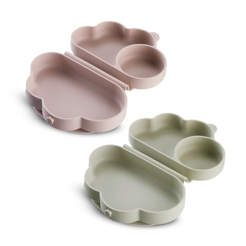 Easistick 隨行防滑摺疊矽膠餐盒 -  鼠尾草綠｜防滑底盤｜分格設計｜4個月以上適用｜密封蓋｜可用洗碗機、微波爐、消毒器