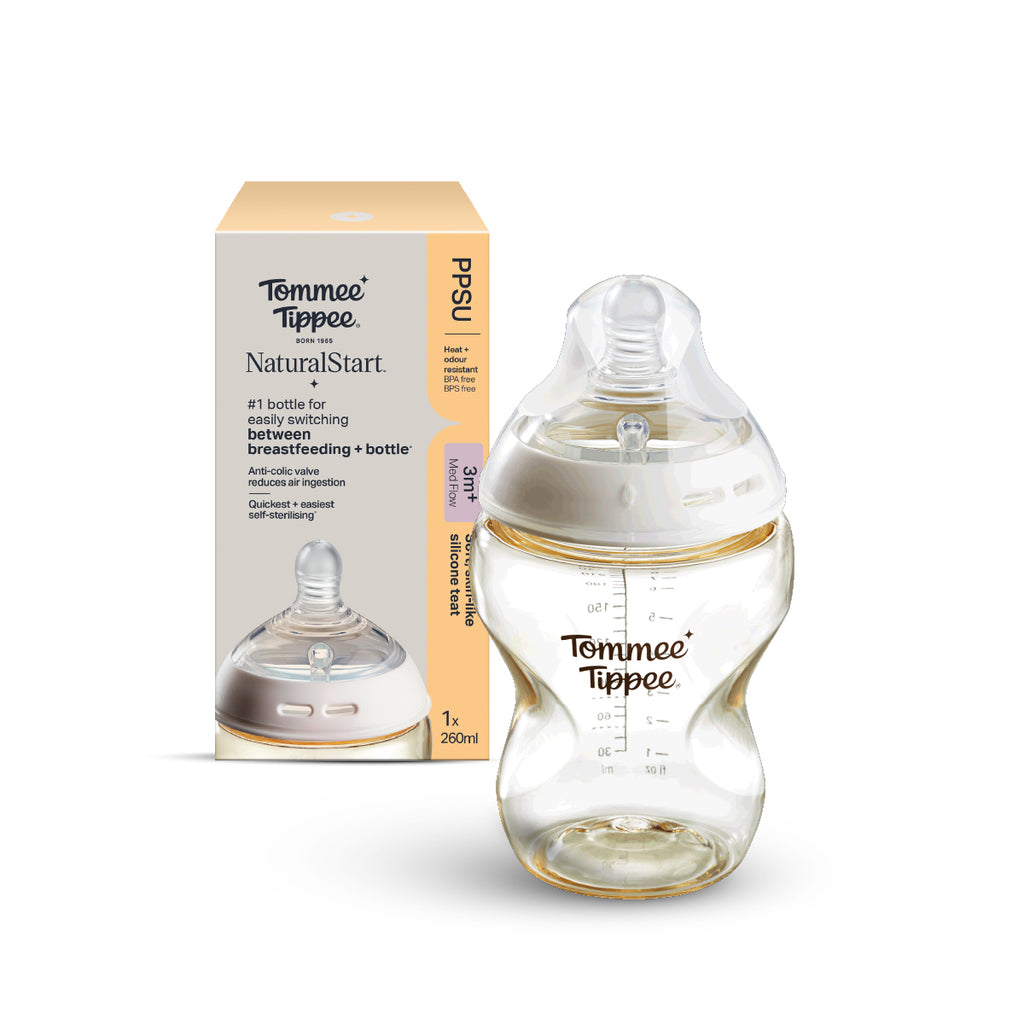 Natural Start PPSU奶瓶 (適用於3個月以上)｜260毫升｜中流量仿母乳奶嘴｜可微波蒸汽消毒奶瓶｜不含BPA