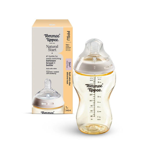 Natural Start PPSU奶瓶 (適用於3個月以上)｜340毫升｜中流量仿母乳奶嘴｜可微波蒸汽消毒奶瓶｜不含BPA