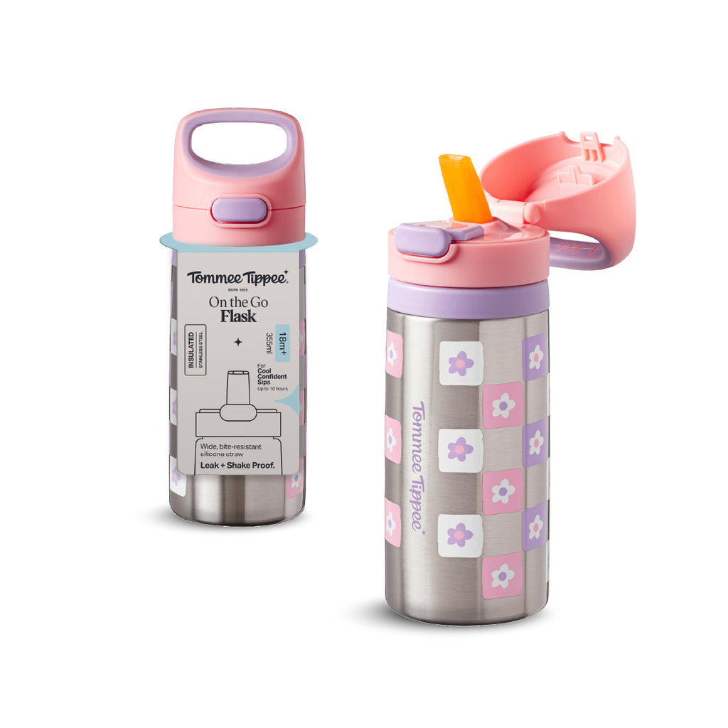 On the Go 隨行不鏽鋼保溫瓶（附矽膠吸管）| 適用於 18 個月以上幼兒 | 355 毫升 | 粉色