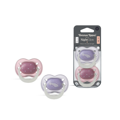 0-6 個月 NightGlow 夜光安撫奶嘴，2個裝，夜光功能，矽膠奶嘴，可重複使用微波消毒盒，矯形奶嘴，透氣孔設計，對稱奶嘴頭，100%不含BPA 藍加綠