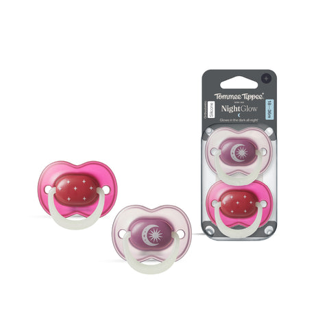 18-36個月NightGlow夜光矽膠安撫Tommee Tippee 18-38 個月 NightGlow 夜光安撫奶嘴，2個裝，夜光功能，矽膠奶嘴，可重複使用微波消毒盒，矯形奶嘴，透氣孔設計，對稱奶嘴頭，100%不含BPA