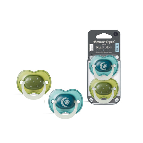 18-36個月NightGlow夜光矽膠安撫Tommee Tippee 18-38 個月 NightGlow 夜光安撫奶嘴，2個裝，夜光功能，矽膠奶嘴，可重複使用微波消毒盒，矯形奶嘴，透氣孔設計，對稱奶嘴頭，100%不含BPA