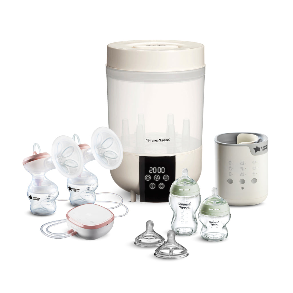 All-in-1新生爸媽必備套裝-蒸汽消毒加雙邊電動吸乳器(玻璃奶瓶)