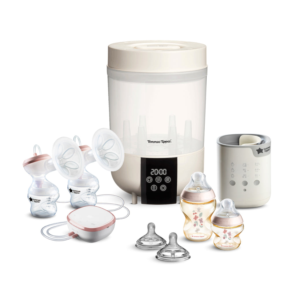 All-in-1新生爸媽必備套裝-蒸汽消毒加雙邊電動吸乳器(粉紅色PPSU奶瓶)