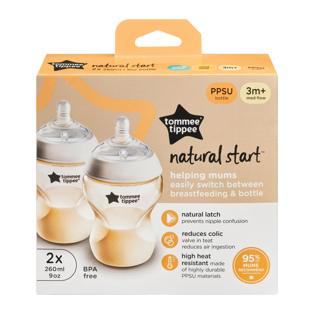 Natural Start ® 260ml PPSU 奶瓶附超級柔軟中流量奶嘴(兩個裝) - Tommee Tippee 香港官方網店