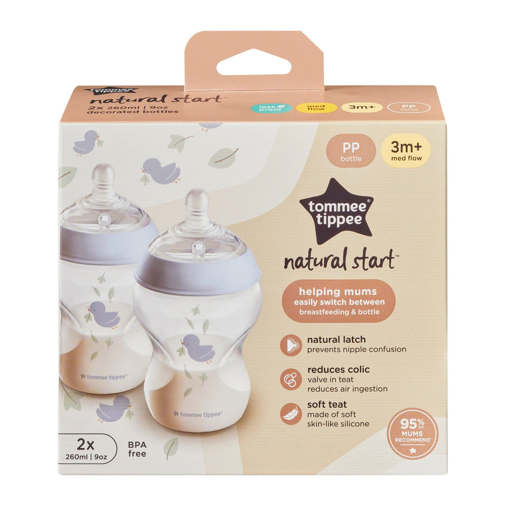 Natural Start ® PP 260ml 印花奶瓶附超柔軟中流量奶嘴(兩個裝) - Tommee Tippee 香港官方網店